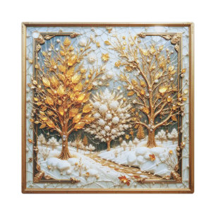 Winter Scenery Jewel Tones Stained Glass #5 Metal Print