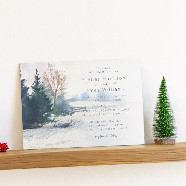 Winter Scenery Pine Tree QR Code Wedding Invitation (Winter Scenery Pine Tree Wedding Invitation)