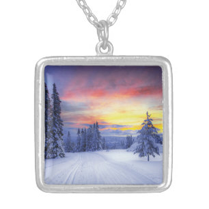 Winter scenery silver plated necklace