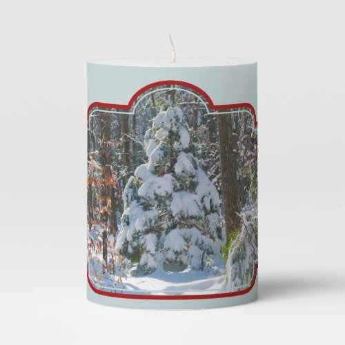 Winter Scenery Snow_Covered Evergreen Christmas Pillar Candle