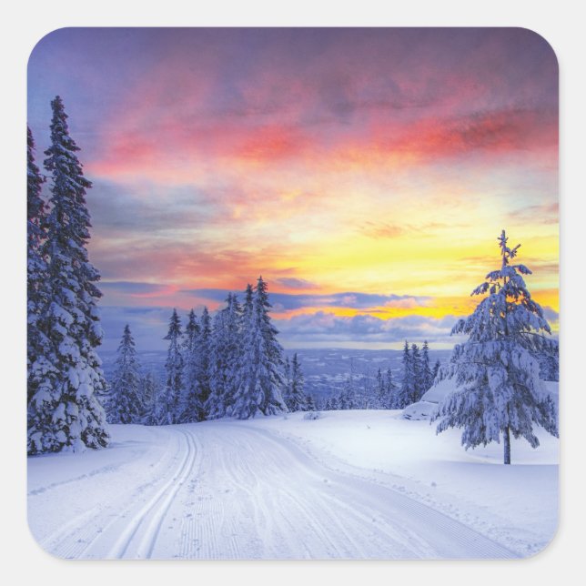 Winter scenery  square sticker (Front)