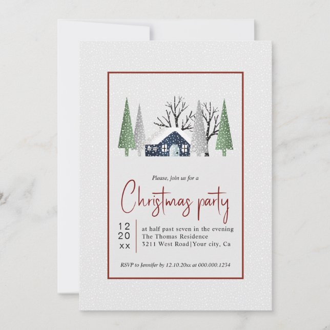 Winter scenery trees and snowfall Christmas party Invitation (Front)
