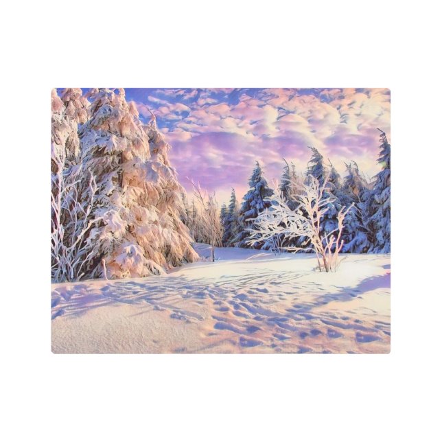 Winter scenery with snowed trees watercolor  metal print (Front)