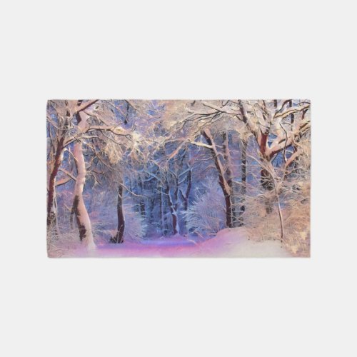 Winter scenery with snowed trees watercolor  outdoor rug