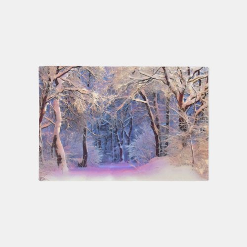 Winter scenery with snowed trees watercolor  outdoor rug