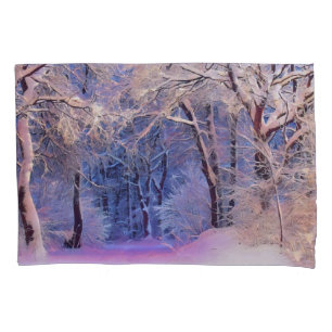 Winter scenery with snowed trees watercolor pillow case