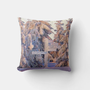 Winter scenery with snowed trees watercolor throw pillow