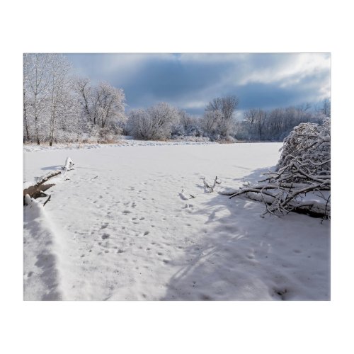 winter scenic along pond and forests of salem hill acrylic print