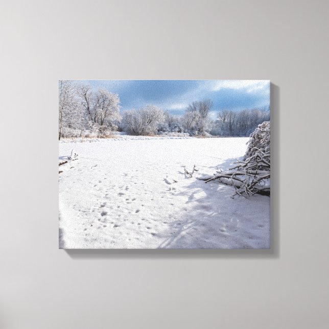 winter scenic along pond and forests of salem hill canvas print (Front)