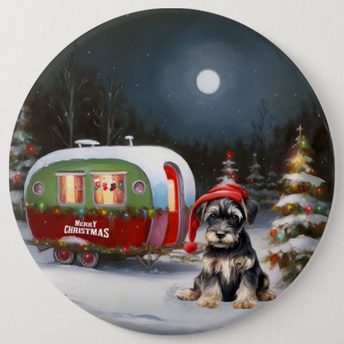 Winter Schnauzer Caravan Christmas Adventure Button