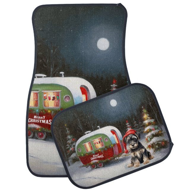 Winter Schnauzer Caravan Christmas Adventure Car Floor Mat (Set)