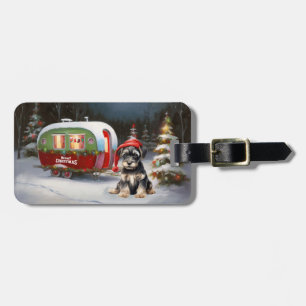 Winter Schnauzer Caravan Christmas Adventure Luggage Tag