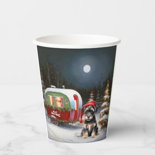 Winter Schnauzer Caravan Christmas Adventure Paper Cups (Front)