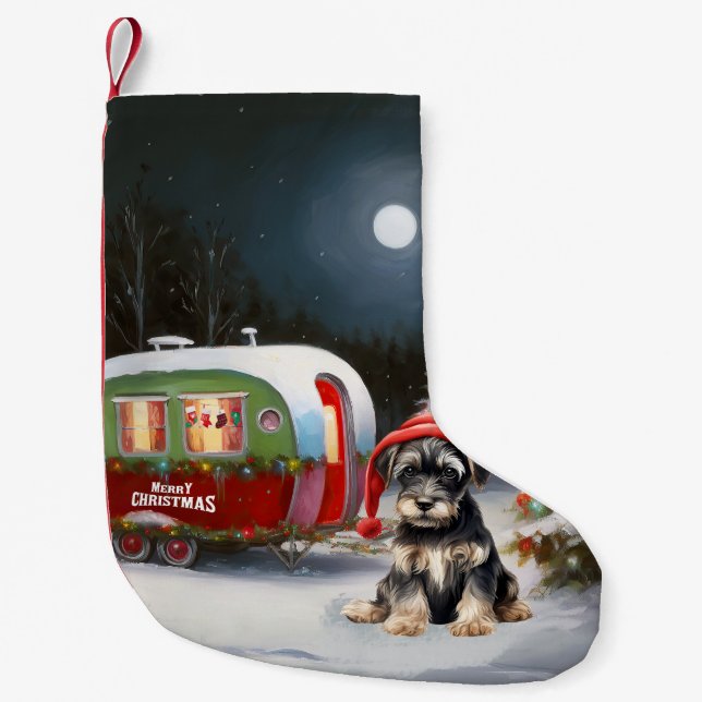 Winter Schnauzer Caravan Christmas Adventure Small Christmas Stocking (Front)