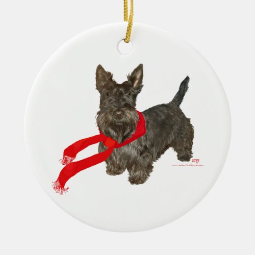 Winter Scottie in Wam Scarf Ceramic Ornament