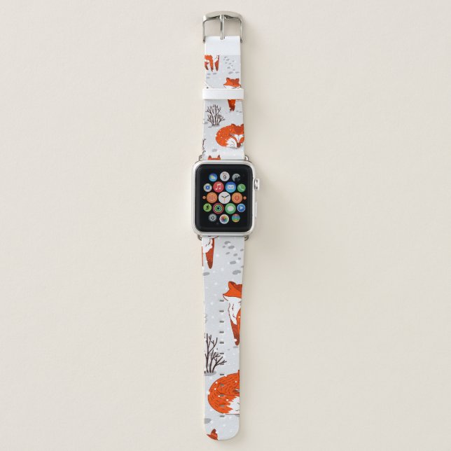 Winter seamless pattern with cute foxes and bunny. apple watch band (Front)