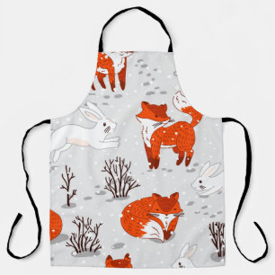 Winter seamless pattern with cute foxes and bunny. apron