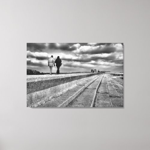 Winter Seaside Stroll, fine art black and white Canvas Print