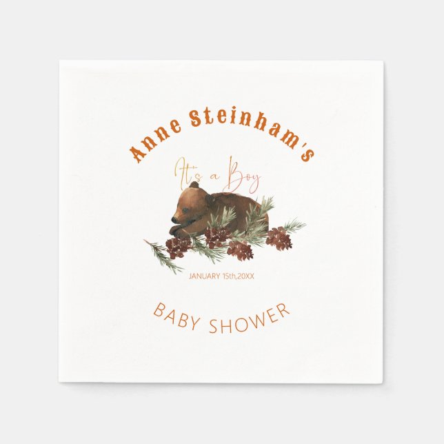 Winter Season Simple Baby Bear Shower Napkins (Front)