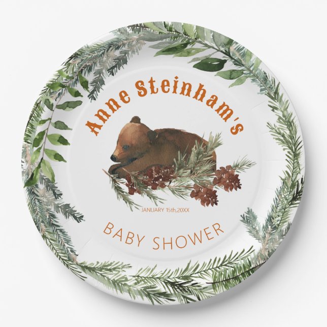 Winter Season Simple Baby Boy Shower Paper Plates (Front)