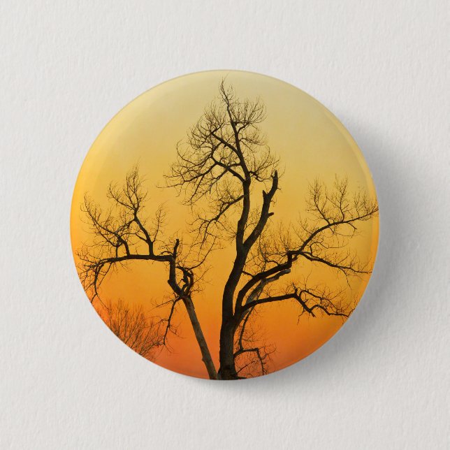 Winter Season Sunset Tree Pinback Button (Front)