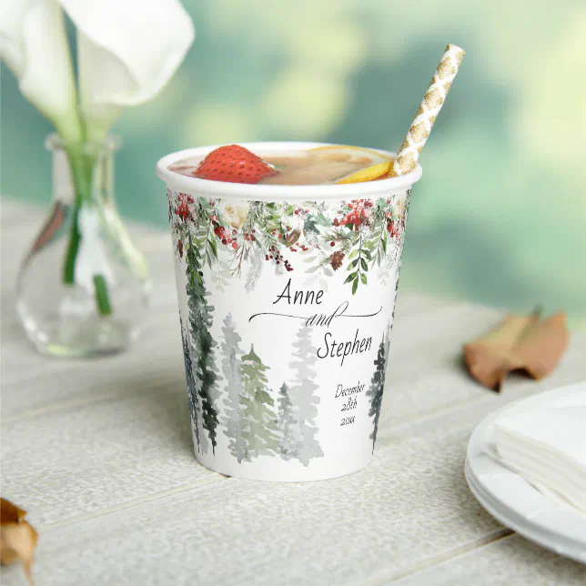 Winter Season Wedding Woodland Paper cup | Zazzle