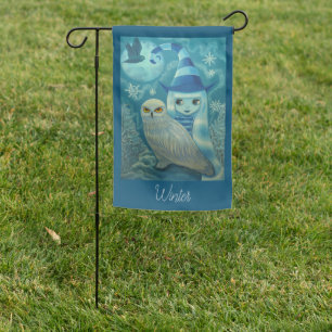 Winter Seasonal Snowy Owl Witch Doll Cute Big Eyes Garden Flag