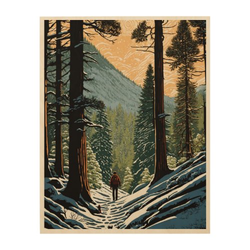 Winter Serenity Giant Sequoia Forest Linocut Wall Wood Wall Art