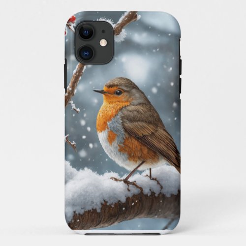 Winter Serenity Robin Bird in Snow iPhone Cover iPhone 11 Case