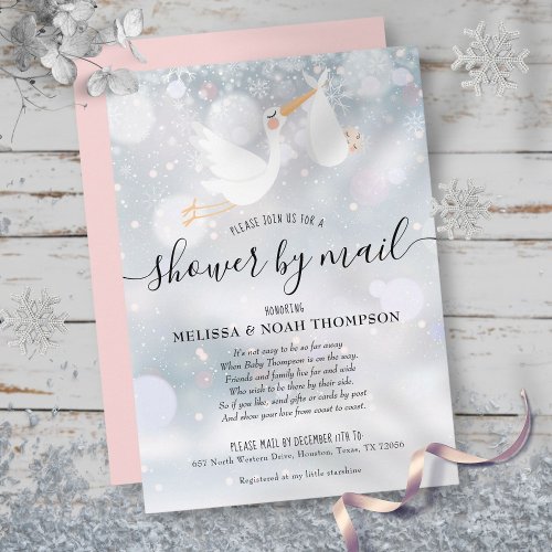 Winter Shower By Mail Long Distance Pink Invitation