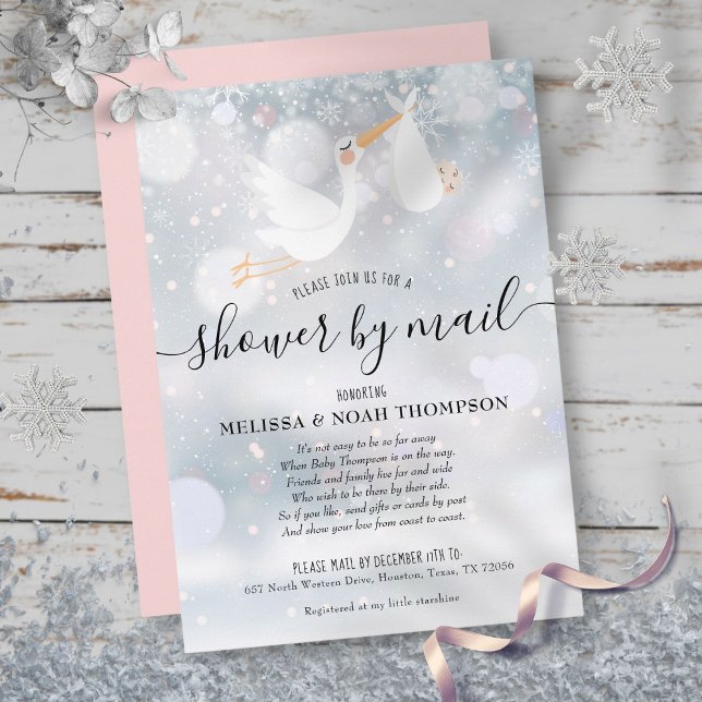 Winter Shower By Mail Long Distance Pink Invitation (Winter Shower By Mail Long Distance Pink Invitation)