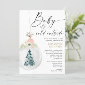Winter Shower by Mail pink gold girl baby shower Invitation (Standing Front)