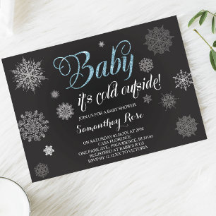 Winter Shower Invitation, Baby Blue Glitter Invitation