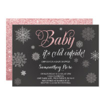 Winter Shower Invitation, Baby Pink Glitter Invitation