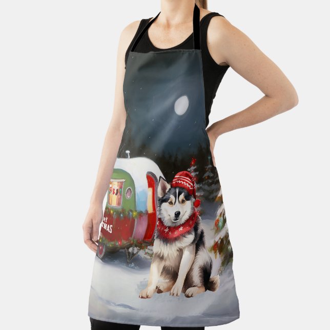Winter Siberian Husky Caravan Christmas Adventure Apron (Insitu)