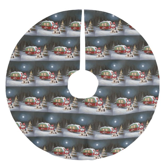 Winter Siberian Husky Caravan Christmas Adventure Brushed Polyester Tree Skirt (Front)