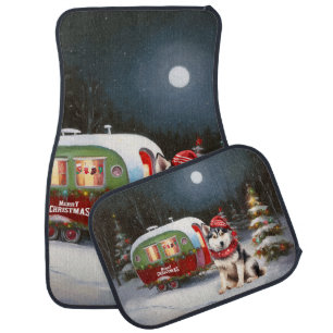 Winter Siberian Husky Caravan Christmas Adventure Car Floor Mat
