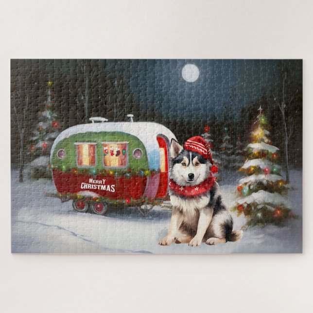 Winter Siberian Husky Caravan Christmas Adventure Jigsaw Puzzle (Horizontal)