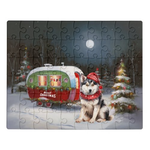 Winter Siberian Husky Caravan Christmas Adventure Jigsaw Puzzle