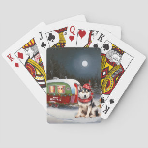 Winter Siberian Husky Caravan Christmas Adventure Poker Cards