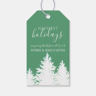 Winter Silhouette Trees Holiday Personalized Green Gift Tags