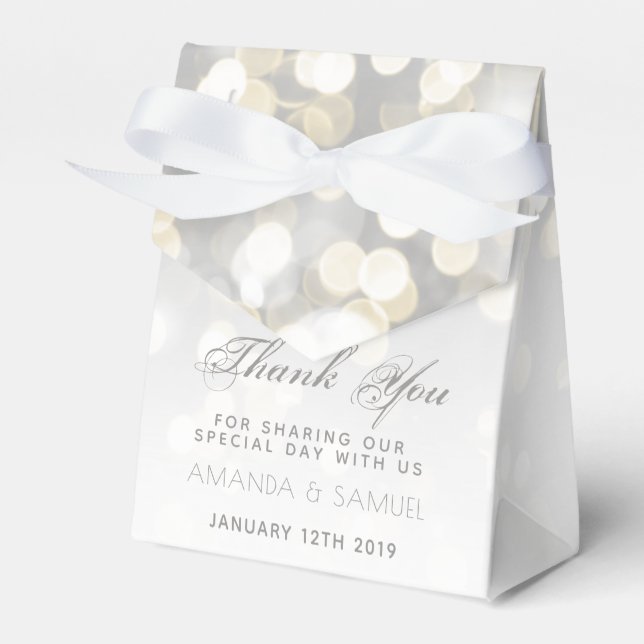 Winter Silver and Gold Sparkle Wedding Favor Boxes (Front Side)
