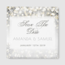 Winter Silver and Gold Sparkle Wedding Magnet