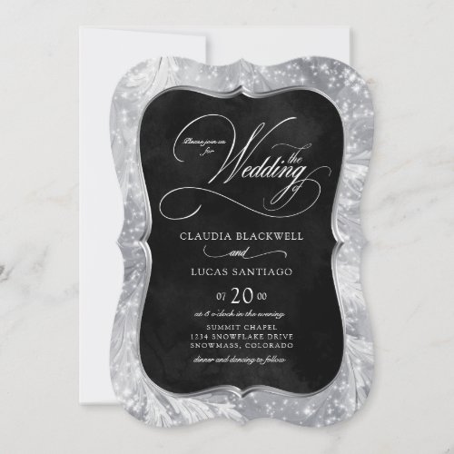 Winter Silver Black Sparkles Wedding Invitation