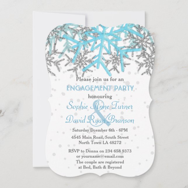 Winter Silver Blue Snowflakes Engagement Party Invitation (Front)
