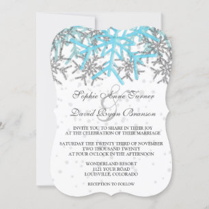 Winter Silver Blue Snowflakes Wedding Invitation