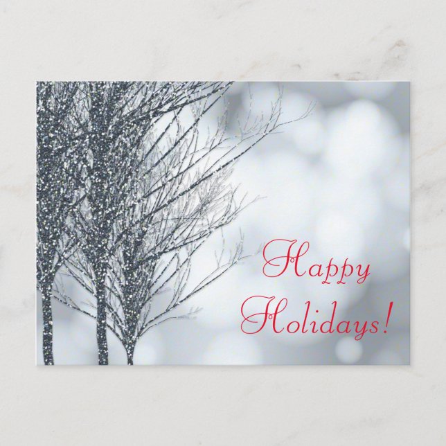 Winter Silver Glitter Rustic Tree Holiday Postcard (Front)