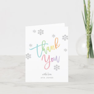 Winter Silver Glitter Snowflake Rainbow Folded Letterpress Thank You Card