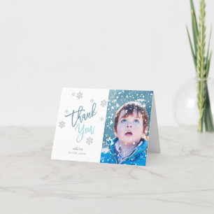 Winter Silver Glitter Snowflake Thank You Photo