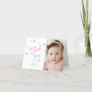 Winter Silver Glitter Snowflake Thank You Photo Card